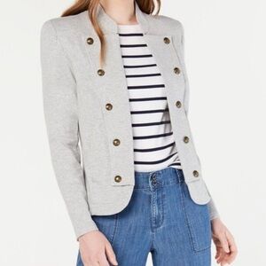 Tommy Hilfiger. Heather Gray Open Front Button Military Jacket. Size medium,